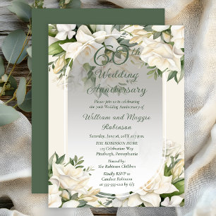 Elegant Gardenia Floral 60th Wedding Anniversary Invitation