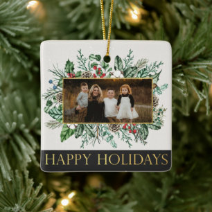 Elegant Garland Family Photo Christmas Ornament