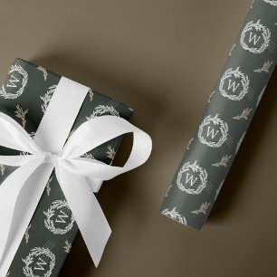 Elegant Garland Wreath Crest Postage Monogram Wrapping Paper