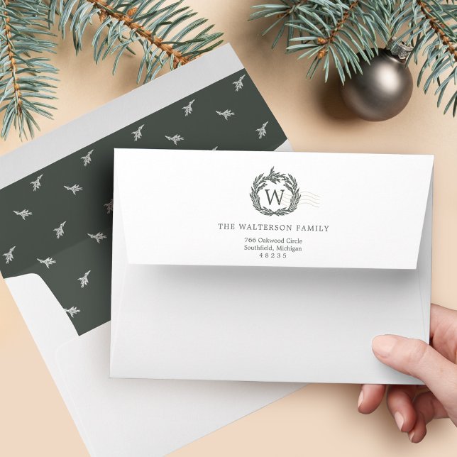Elegant Garland Wreath Postage Monogram Crest Envelope (Elegant Garland Wreath Postage Monogram Crest Envelope)