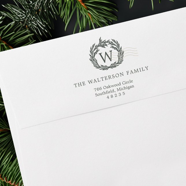 Elegant Garland Wreath Postage Monogram Crest Envelope (Elegant Garland Wreath Postage Monogram Crest Envelope)