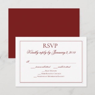 Elegant Garnet Red and White Wedding RSVP Card
