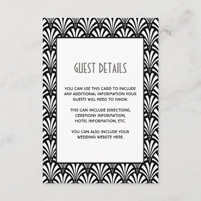 Elegant Gatsby Art Deco Black and White Guest Info Enclosure Card (Front)