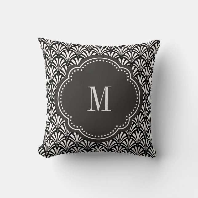 Elegant Gatsby Art Deco Fans Black and White Throw Pillow (Front)