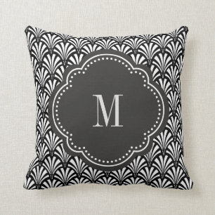 Elegant Gatsby Art Deco Fans Black and White Throw Pillow