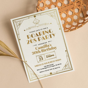 Elegant Gatsby Art Deco Roaring 20s White Gold Invitation