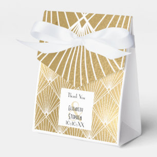 Elegant Gatsby Art Deco White & Gold Wedding  Favor Box