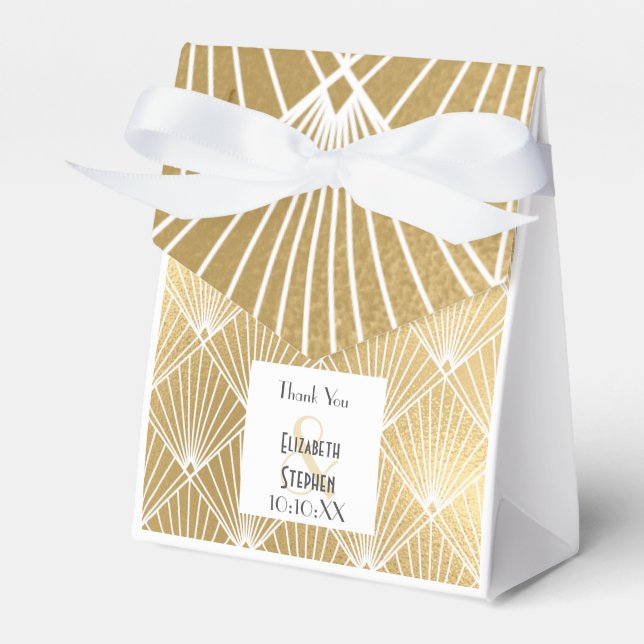 Elegant Gatsby Art Deco White & Gold Wedding  Favor Box (Front Side)