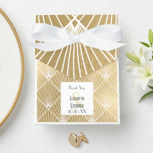 Elegant Gatsby Art Deco White & Gold Wedding  Favor Box