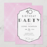 Elegant Gatsby White Gold Pink Deco 40th Birthday