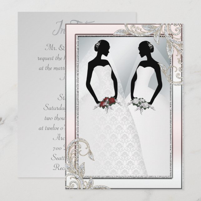 Elegant Gay Silver Wedding Invitation (Front/Back)
