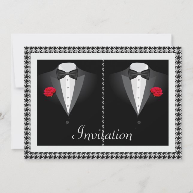 Elegant Gay Wedding Invitation with Two Tuxedos (Front)