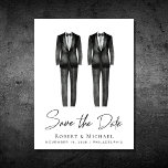 Elegant Gay Wedding Tuxedo Watercolor Announcement Postcard<br><div class="desc">Elegant and chic no photo gay wedding save the date announcement postcard featuring watercolors of two tuxedos and "Save the Date" in a stylish script. Add your names,  wedding date and location in modern typography. On the reverse side,  personalize your save the date announcement in more detail.</div>