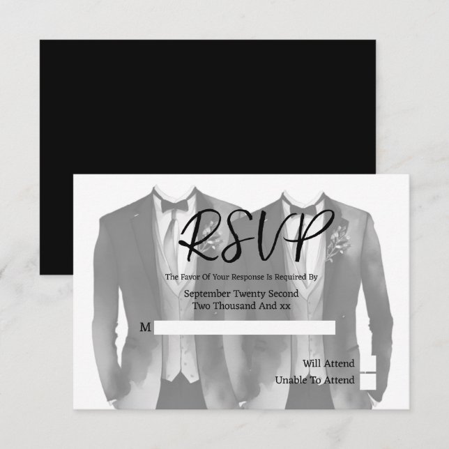Elegant Gay Wedding Two Grooms in Suits RSVP Card (Front/Back)