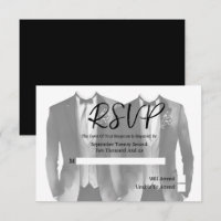 Elegant Gay Wedding Two Grooms in Suits RSVP Card