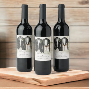 Elegant Gay Wedding Two Grooms in Suits Wine Label