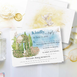 Elegant Gazebo flower trees doves Wedding RSVP Card