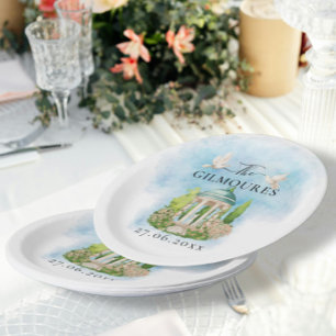 Elegant Gazebo flowers doves Wedding Luxury Paper Plate