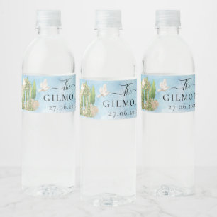 Elegant Gazebo flowers doves Wedding Luxury Sparkl Water Bottle Label