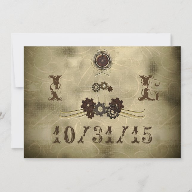 Elegant Gears Steampunk Wedding Invitations (Front)