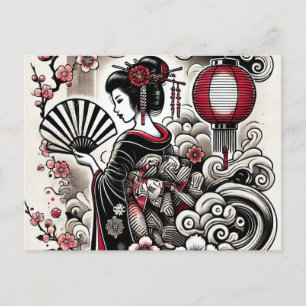 Elegant Geisha Postcard with Japanese Design