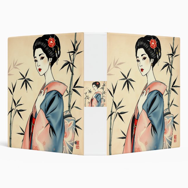 Elegant Geisha with Bamboo and Ink Patterns Binder (Background)