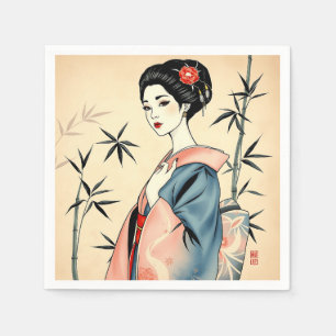Elegant Geisha with Bamboo and Ink Patterns Napkin