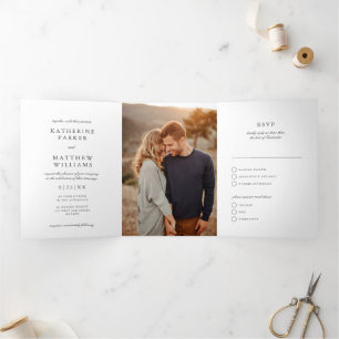 Elegant Gem White Classic All-In-One Wedding Photo Tri-Fold Invitation