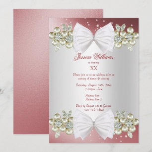 Elegant Gems & Bow Red Birthday Invitation