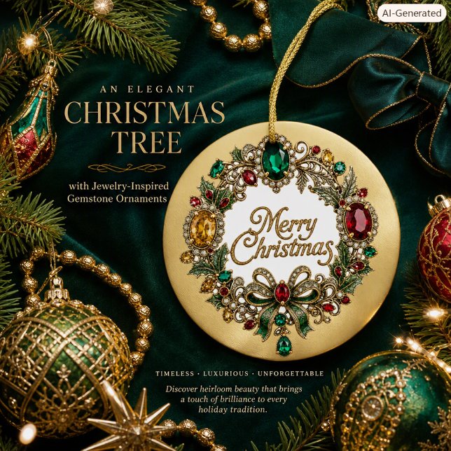 Elegant Gemstone Wreath Double-Sided Personalized  Ceramic Ornament (Creator Uploaded)