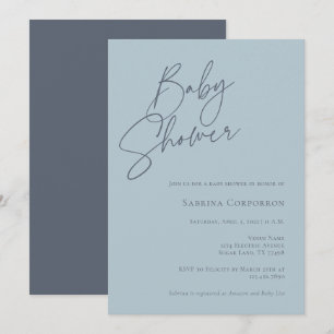 Elegant Gender Neutral Baby Shower   Dusty Blue Invitation