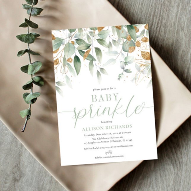 Elegant gender neutral greenery gold baby sprinkle invitation (Creator Uploaded)