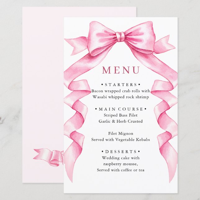 Elegant Gentle Pink Hand Drawn Bow Wedding (Front/Back)
