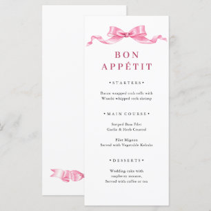 Elegant Gentle Pink Hand Drawn Bow Wedding Menu