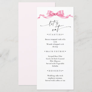 Elegant Gentle Pink Hand Drawn Bow Wedding Menu