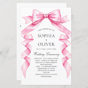 Elegant Gentle Pink Hand Drawn Bow Wedding Program