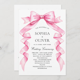 Elegant Gentle Pink Hand Drawn Bow Wedding Program