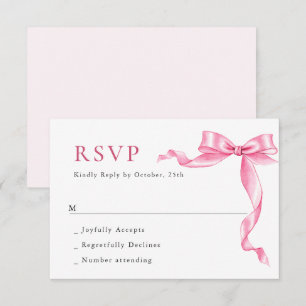 Elegant Gentle Pink Hand Drawn Bow Wedding RSVP Card