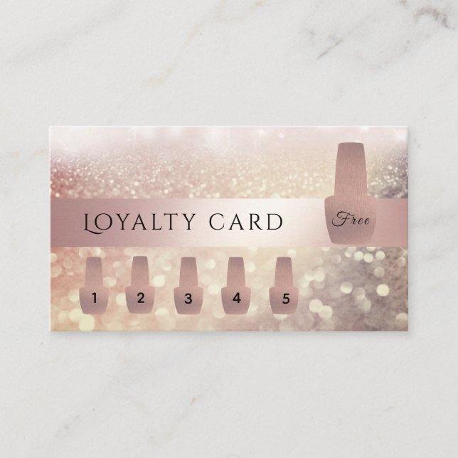 Elegant Gentle rose gold nail polish glittery Loyalty Card (Front)