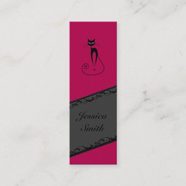 Elegant gentle stripes lace black cat personalized mini business card (Front)