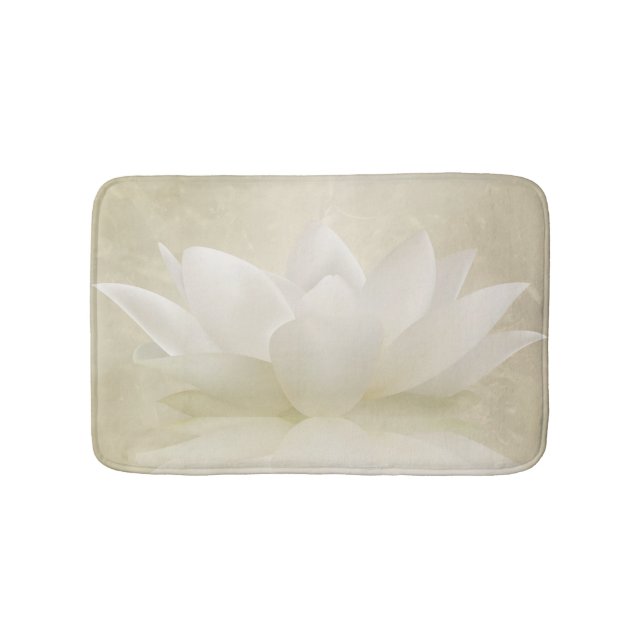 Elegant Gentle White  Lotus / Lily flower Bath Mat (Front)