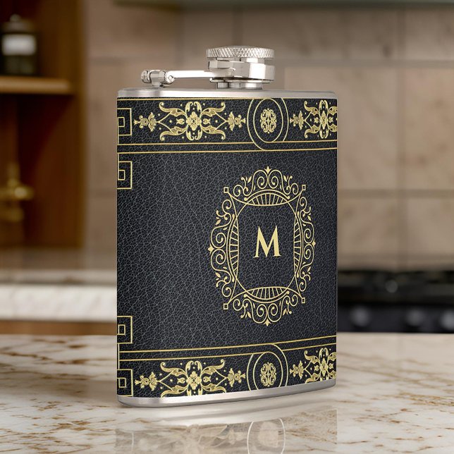 Elegant Gentleman Art Deco Gold Glitter Initial Hip Flask (Creator Uploaded)