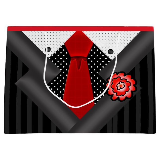 Elegant Gentleman in Black White and Red Large Gift Bag (Front)