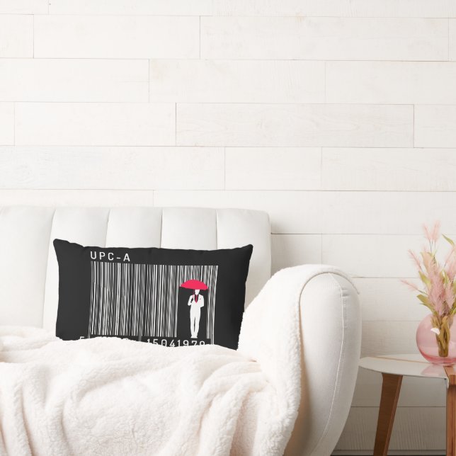 Elegant Gentleman Man Holding an Umbrella Barcode Lumbar Pillow (Couch)