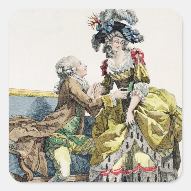 Elegant Gentleman Proposing to a Lady in a 'Margue Square Sticker (Front)