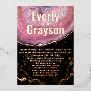Elegant Geode Pink & Gold Wedding    Foil Invitati