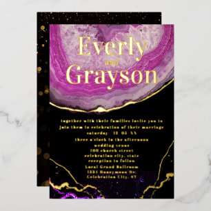 Elegant Geode Pink & Gold Wedding    Foil Invitati