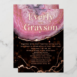 Elegant Geode Pink & Gold Wedding    Foil Invitati