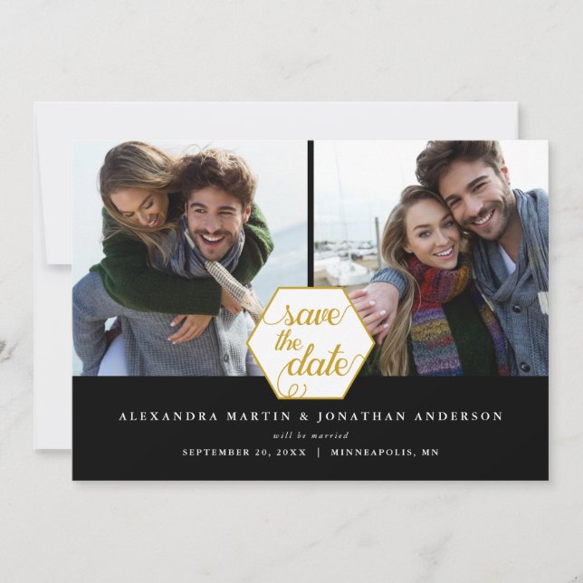 Elegant Geometric 2 Photo Save the Date (Front)