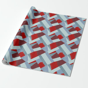 Elegant Geometric Abstract Red & Grey December Wrapping Paper